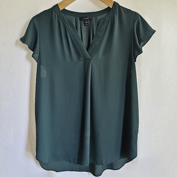 J Crew Green Short Cap Sleeve Chiffon Blouse - Picture 1 of 10